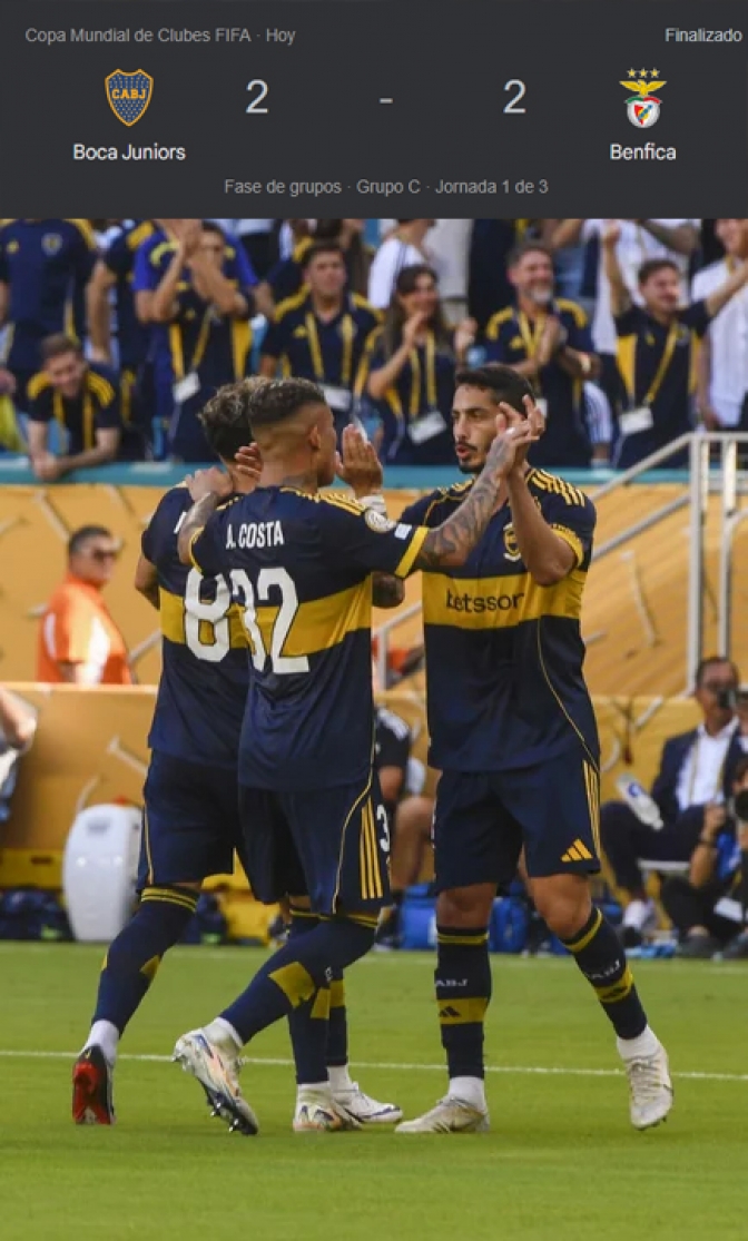 Boca empató 2-2 con Benfica en el debut del Mundial de Clubes 2025