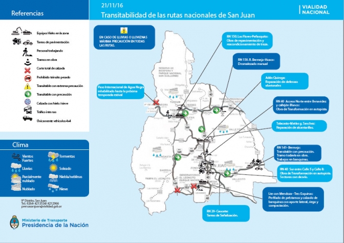 Mapa de transitabilidad de rutas en San Juan