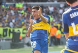 Festejo del primer gol de Boca ante River convertido por Miguel Merentiel. Foto NA: MARCELO CÁCERES
