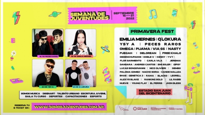 Confirmaron la grilla de artistas que formarán parte de la Semana de Juventudes