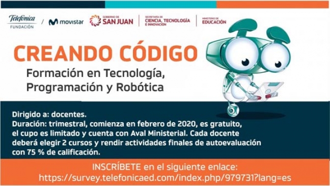 Convocan a docentes a inscribirse en Formación en Tecnología, Programación y Robótica