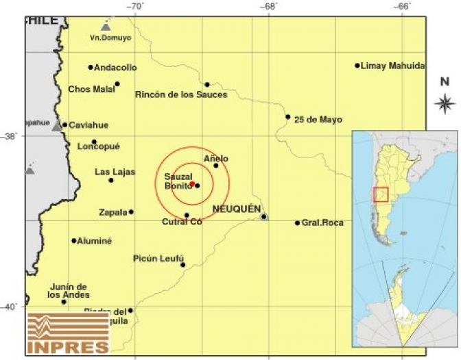 Se registró un sismo de 3,8 grados en Sauzal Bonito, Neuquén